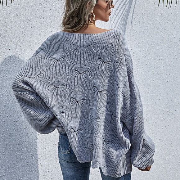 grey oversized loose fit scallop  sweater - Picture 5 of 6